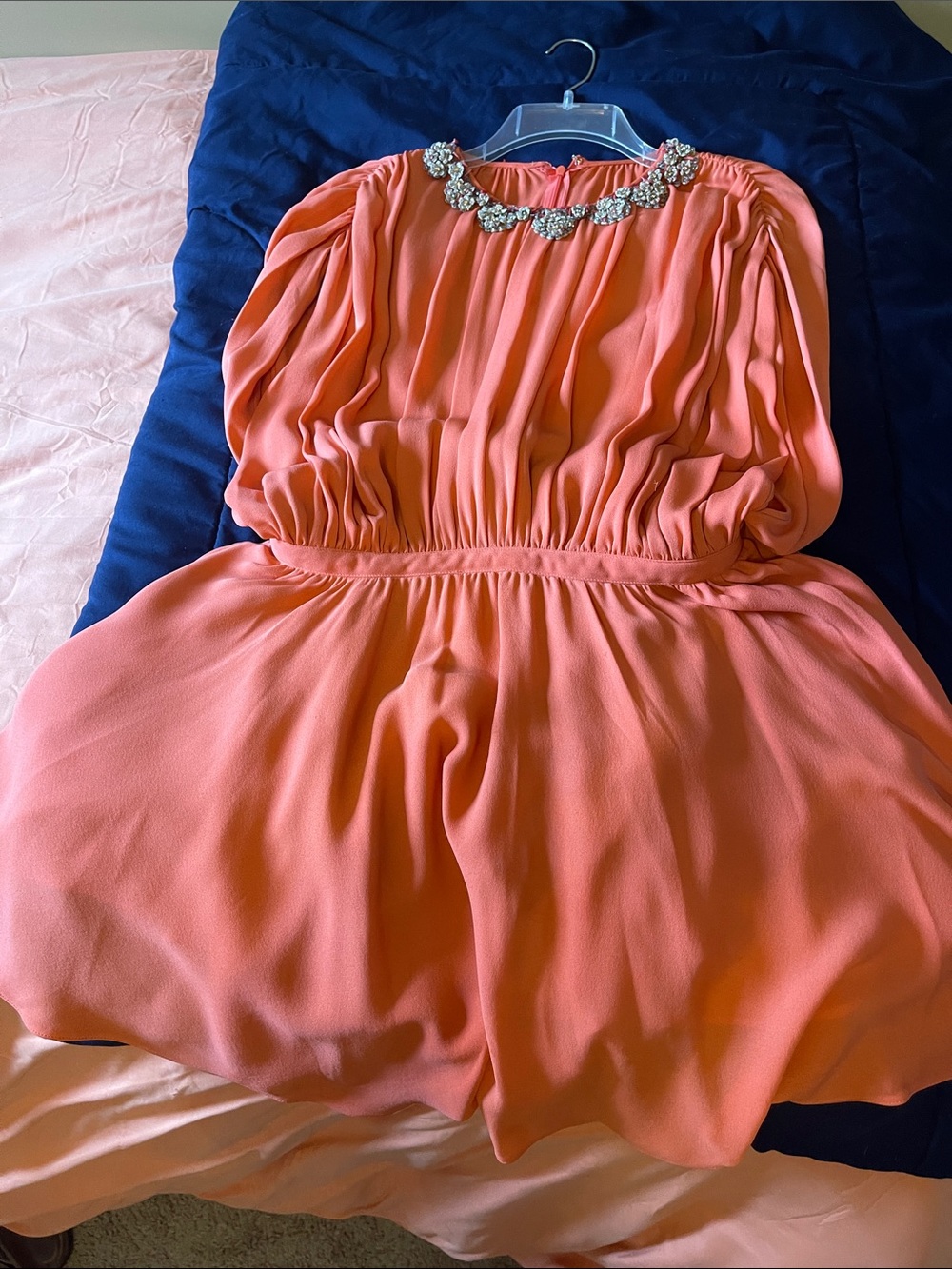Valentino Coral Pink Jeweled Neckline Chiffon Dress - Picture 2 of 3